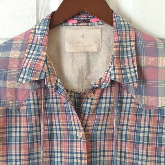 Maison Scotch Pastel Plaid Ombre Long Sleeve Button Down Shirt Blue Pink 2 - Picture 2 of 13
